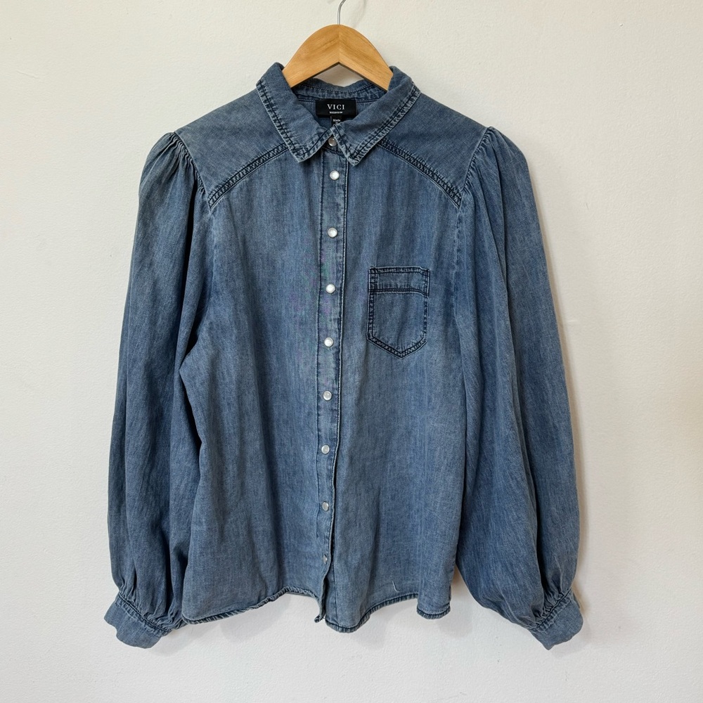 Cambray Shirt With Puff Sleeves And Snap Buttons